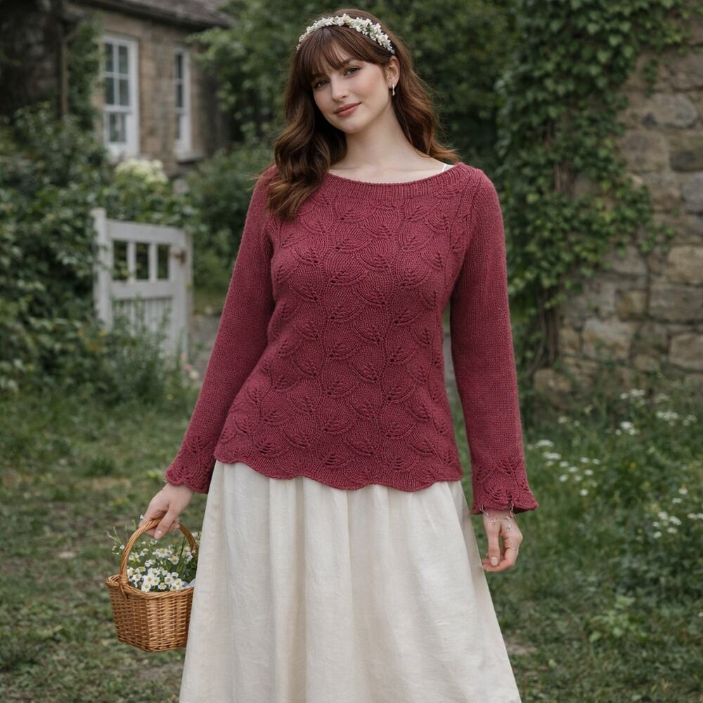 Ann Taylor Lambswool Angora Hair Blend Sweater M Crochet Knit Scallop Hem